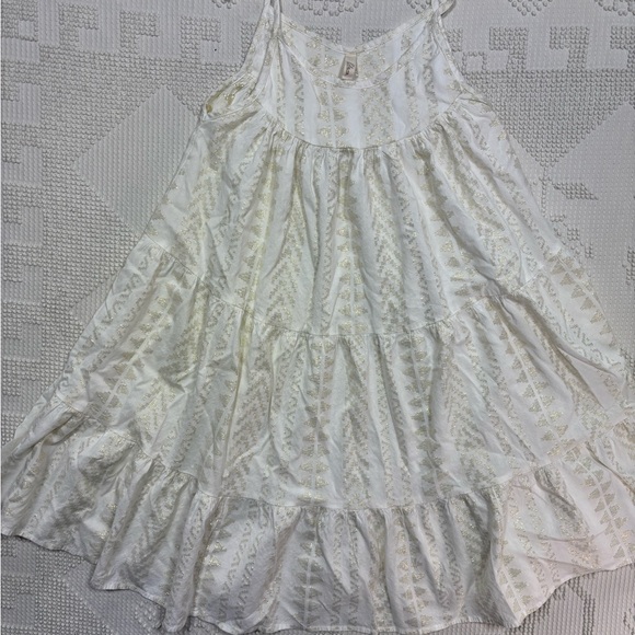 Elan White Gold Metallic Jacquard Tiered Babydoll Boho Mini Dress Size Small - Picture 13 of 14